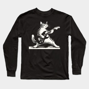 Electric Guitar Cat Rock Music Japan Style Funny Cat Long Sleeve T-Shirt